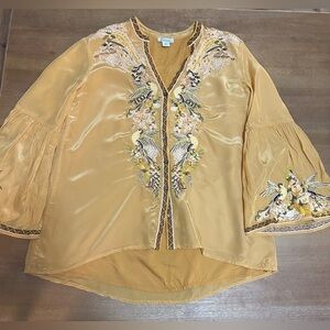 Sundance Yellow Embroidered Bird Top XS